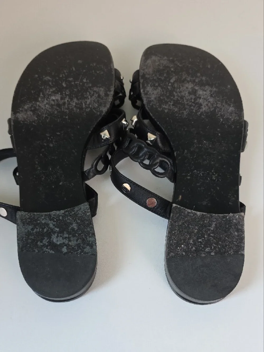 Hermes Black Studded Chain-Strap Slide Sandals.  Size 38.  US Size 7 1/2